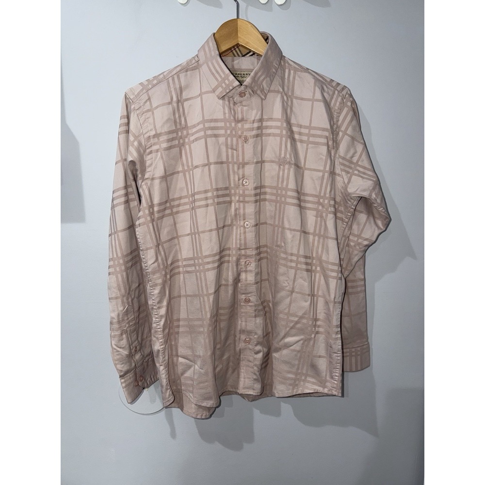 Burberry London Pastel Plaid Shirt Sz L Button Front Pink Spring Long Sleeve F